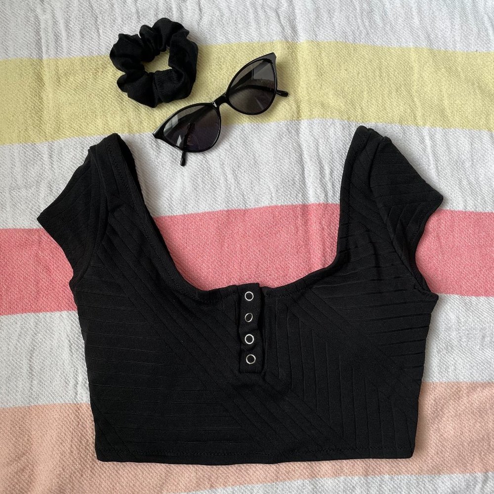 Cap Sleeve Cropped Bikini Top